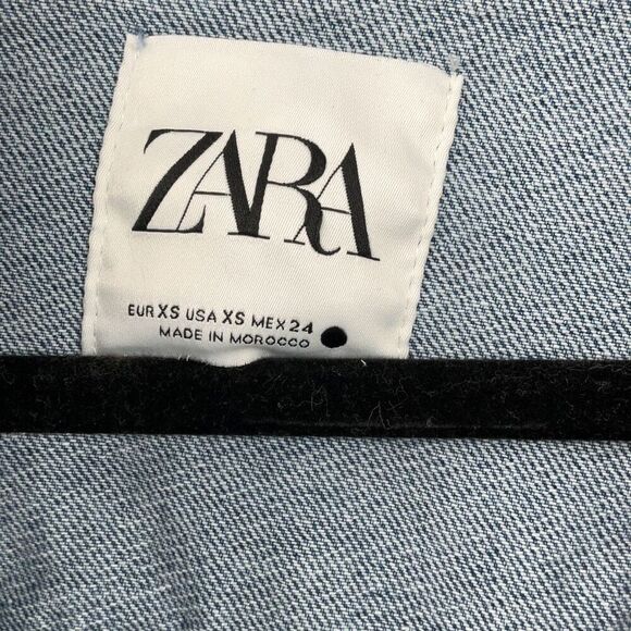 ZARA Blue Long Sleeve Lapel Collar Button Front Classic Denim Blazer Jacket XS - Picture 4 of 15